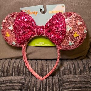 Disney Pink Sequin Minnie Ears Headband Spring Easter Colorful Mickey Silhouette